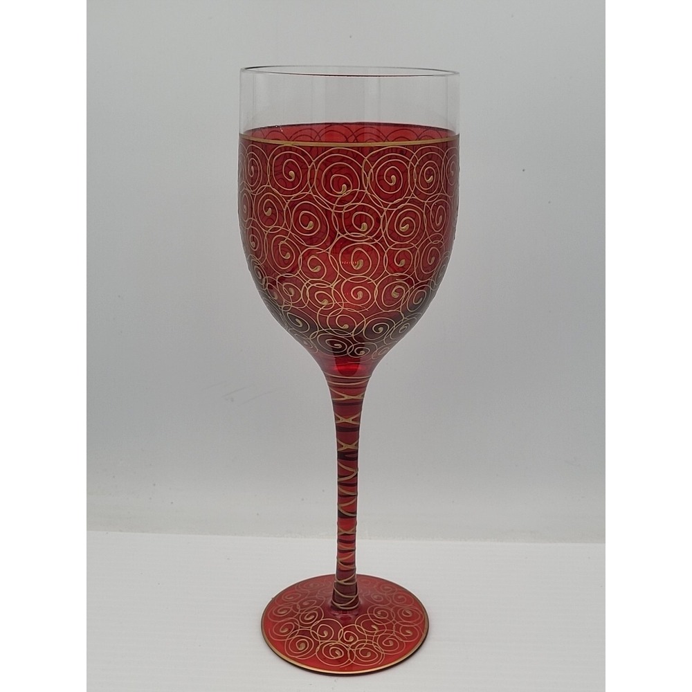 EUROGLASS Romania‎ Tall Mouth Blown Gold wine Red Gilt Squiggles